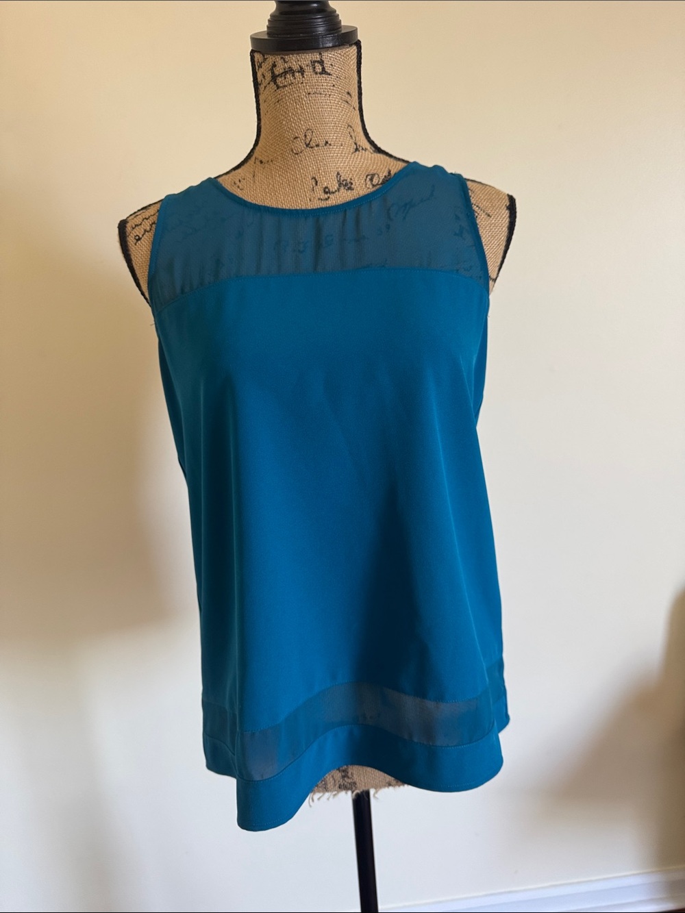 Jack by BB Dakota Teal Sleeveless Camisole with Sheer Panels